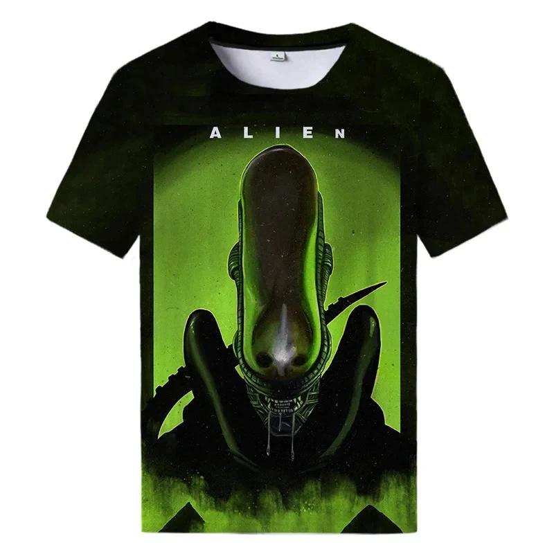 Summer New Alien Art 3D Print T-shirt For Men Clothing Daily Casual T-shirt Horror Alien Movie Graphic Harajuku Tops Tees Shirts