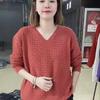 Hollow Out Women's Long Sleeved T-shirt Knitted Sweater Autumn Loose Striped Base Shirt
