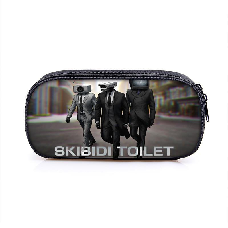 Skibidi Toilet Themed Double Layer Pencil Case Kids Students With Inner Compartment Organized Stationery Bag