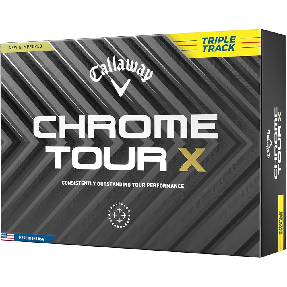 Мячи для гольфа Callaway Chrome Tour X Желтые, 4-компонентная конструкция, Triple Track, 1 дюжина (12 Шариков)