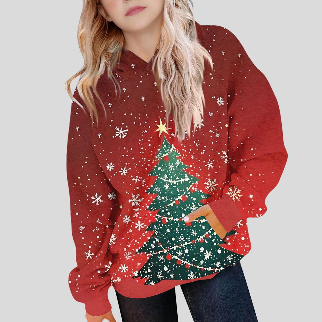 Детская толстовка для девочек, градиентный цвет, длинный рукав, капюшон, карман, толстовка