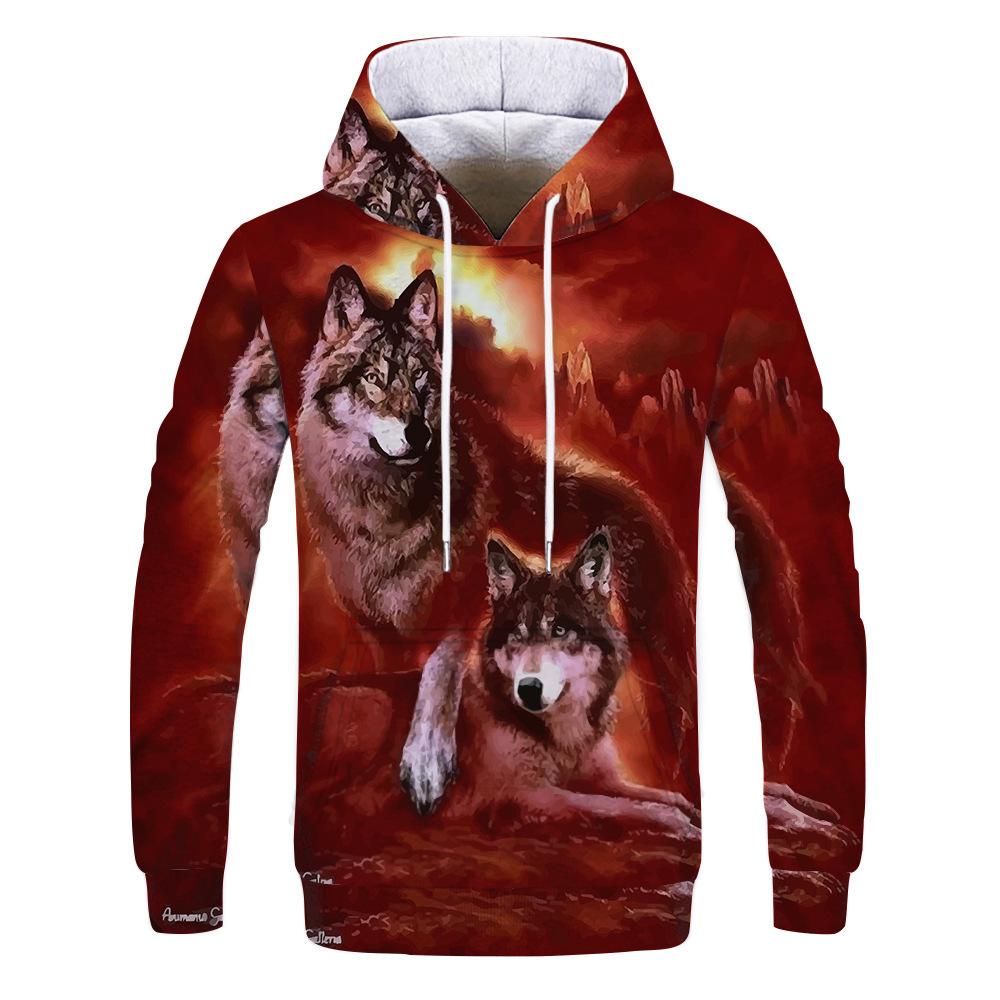 Spring Autumn Hooded Sweatshirt 3D Digital Printing Unisex Hoodies Men Women Wolf Fashion Loose Pullover