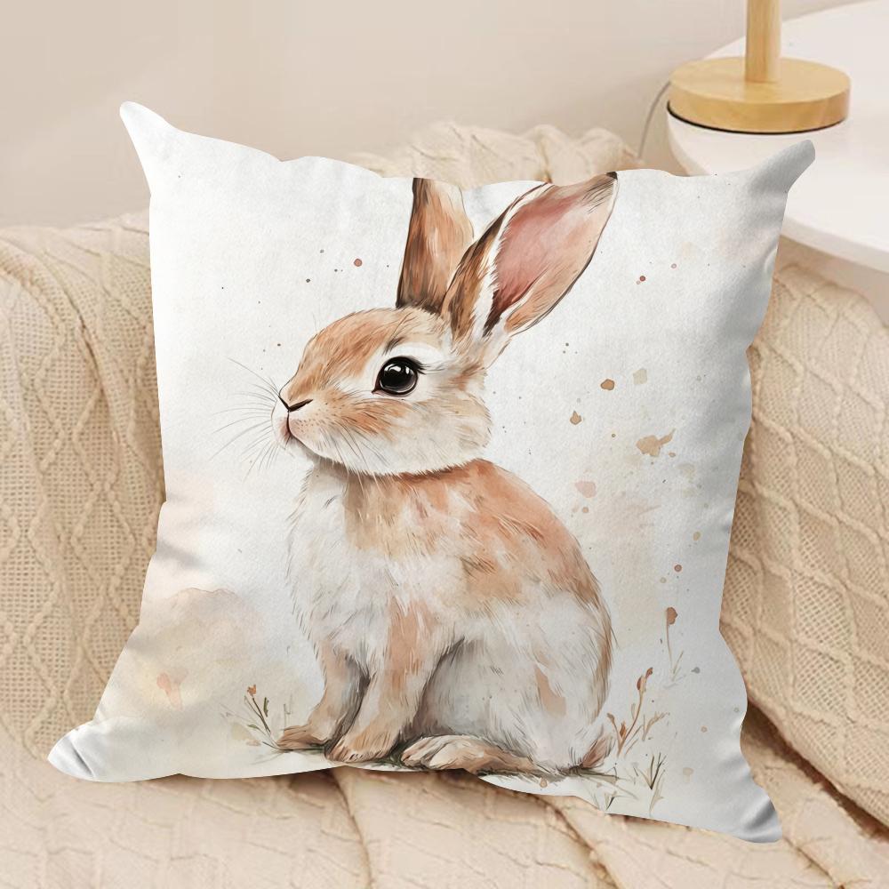 Cute Retro Bunny Cushion Cover Soft Plush Fabric DoubleSided Printed Cushion Covers for All Seasons Modern HomeDecor Gift