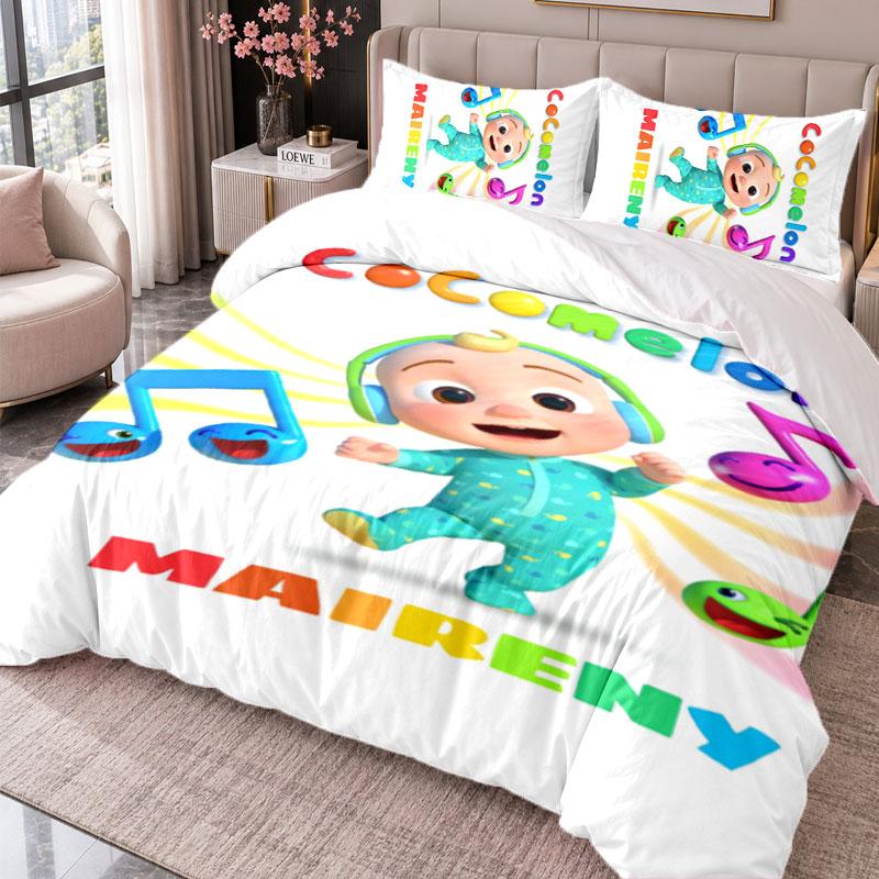 Cocomelon cartoon 3Pcs Bedding Set Duvet Cover With Two Pillowcases For Bedroom Home Decoration