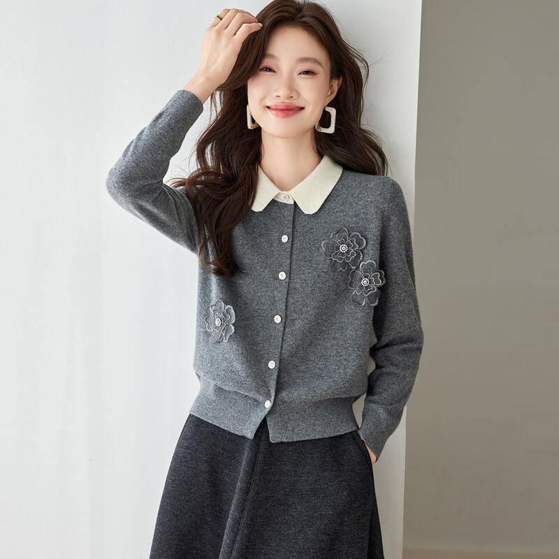 Женский кардиган из чистой шерсти с цветочной вышивкой бисером