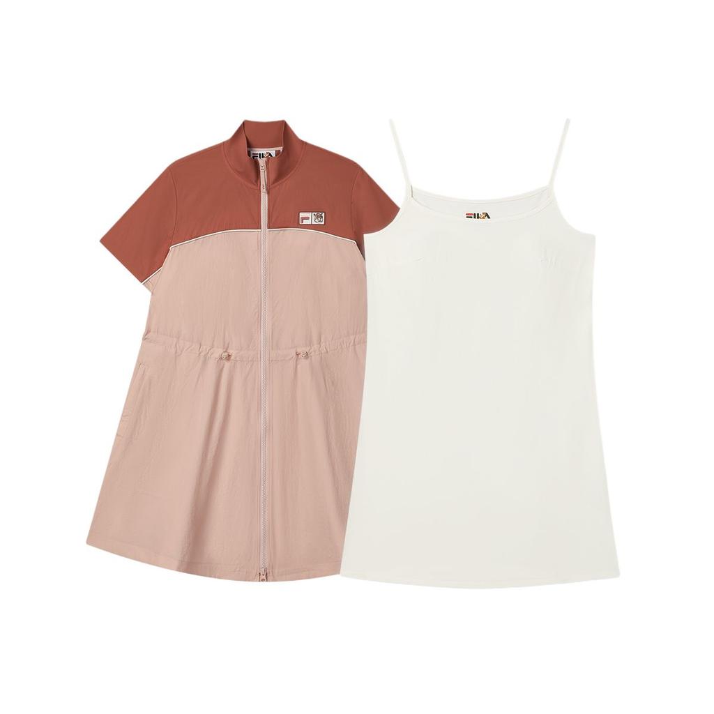 Fila X MAISON KITSUNE Original Comfortable Fashion Casual Simple Short Sleeve Dress Women Dresses Dusty-Pink F11W529310F-RD
