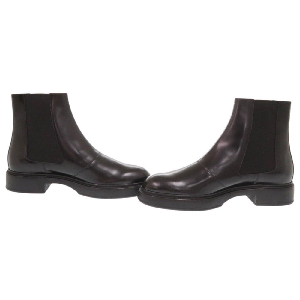 Used AUTHENTIC HERMES side gore boots short boots Black Leather
