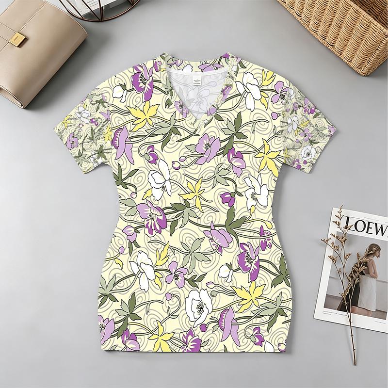 Women's V Neck Short Sleeve Pencil Skirt | Skin-Friendly Slim Fit, Trendy Ins-Inspired Beach Vacation Dress for Summer