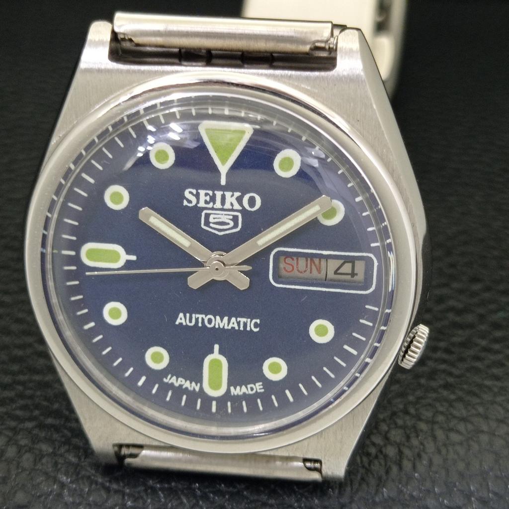 GENUINE VINTAGE SEIKO 5 AUTOMATIC 7019A JAPAN MENS BLUE DIAL WATCH A702347-5 R124-a702347