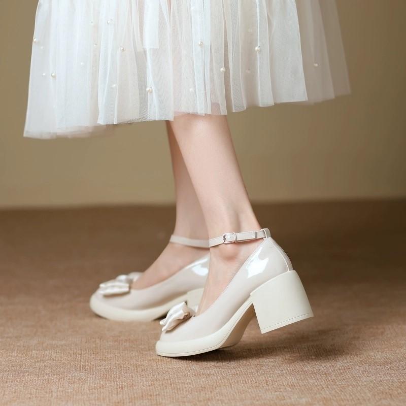 Chunky Heel Mary Jane Shoes Spring and Autumn New Pumps Bow Retro High-heeled Shoes for Women Fashion Loafers