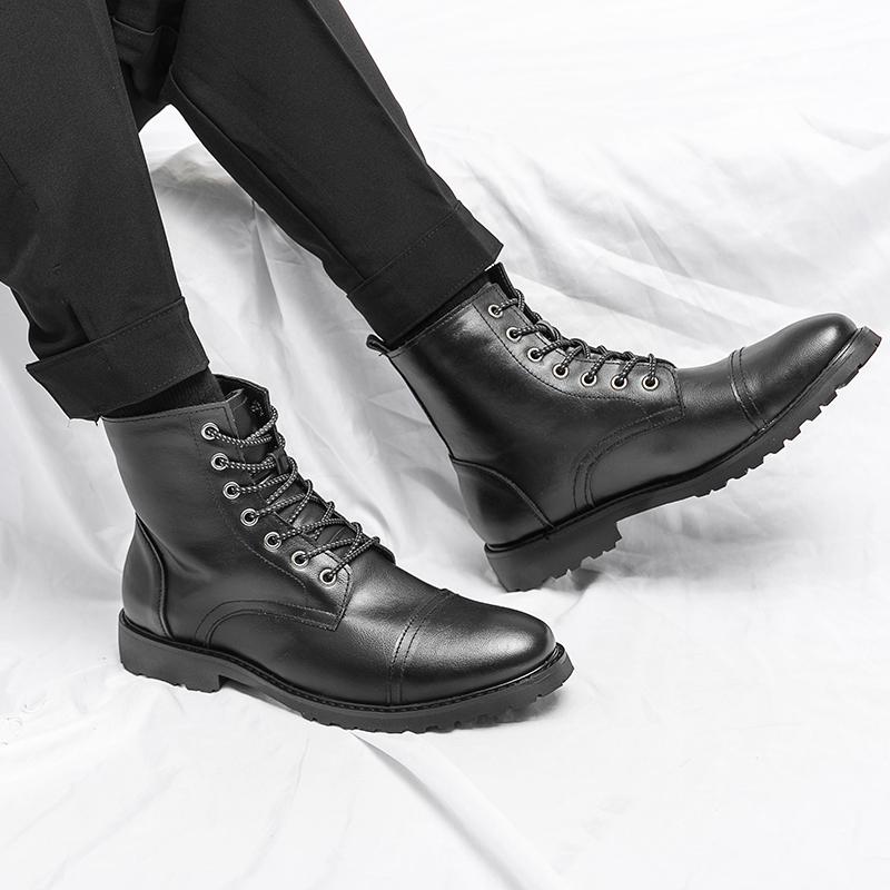 Мужские длинные кожаные ботинки со шнуровкой, деловые байкерские ботинки, дизайнерская кожаная обувь, повседневные кожаные ботинки с высоким берцем, ботинки для байкеров