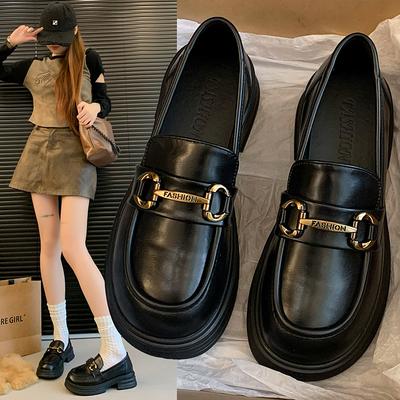 Мода 2025 Новые повседневные удобные балетки лоферы для женщин кожаная толстая подошва обувь круглый носок винтажная повседневная офисная обувь