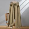 Летние литературные хлопковые льняные повседневные брюки однотонные эластичные талии широкие утягивающие женские широкие брюки больших размеров свободные брюки Nine-Tenths