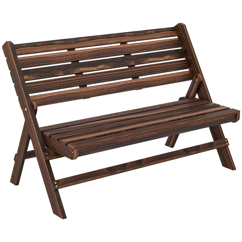 Garden Bench For 2 People Rustic Design Foldable Natural Wood 122 X 63 X 83 Cm Carbonized Surface