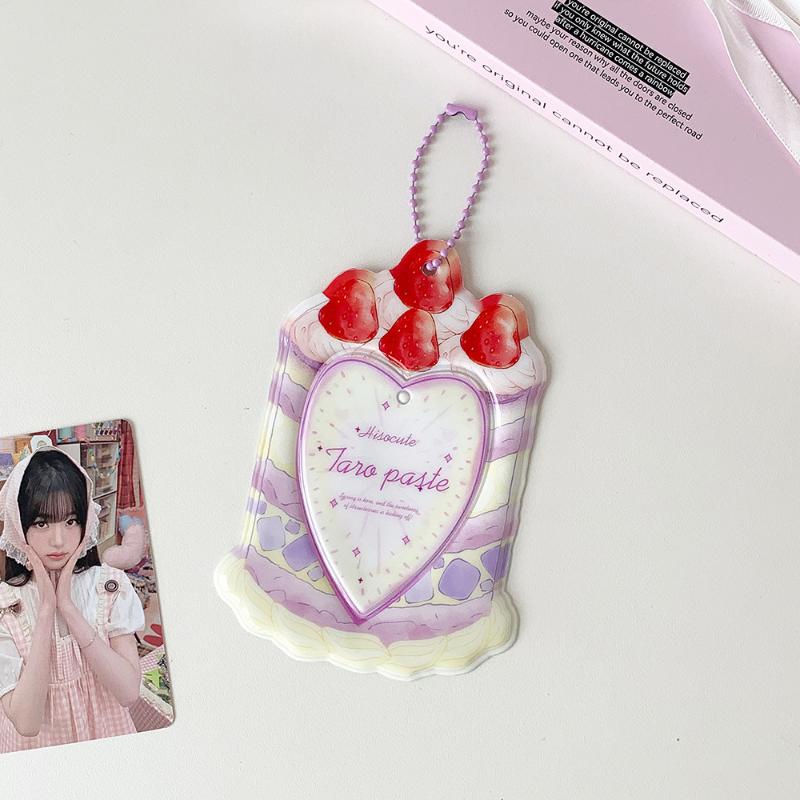 Kawaii Kpop Photocard Holder for 53x85mm PVC Card Protector with Pendant Keychain for Students Girls School Accessories Gift