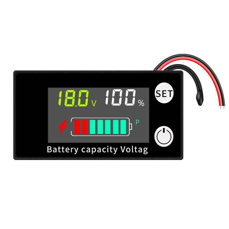 Вольтметр емкости аккумулятора DC 8В-100В Индикатор Измеритель мощности Литиевый LiFePO4 свинцово-кислотный Элемент 12В 24В 48В с температурной сигнализацией
