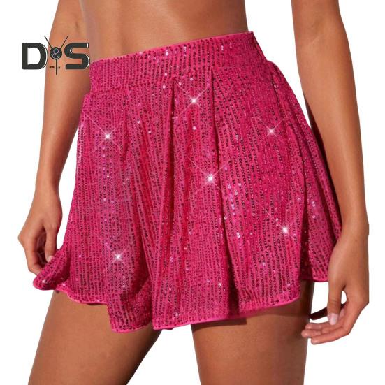 Женские шорты с пайетками, эластичные, с высокой талией, свободные, А-силуэта, однотонные, ультракороткие, выше колена, для выступлений, танцевальные шорты