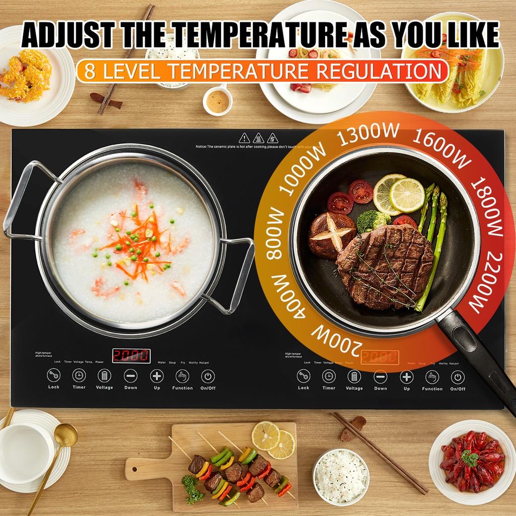 Индукционная плита 200-2200 Вт, 2 конфорки, электрическая индукционная плита со сверхтонким корпусом, 8 уровней контроля температуры, черная, 27,6"" * 15,7"" * 3""