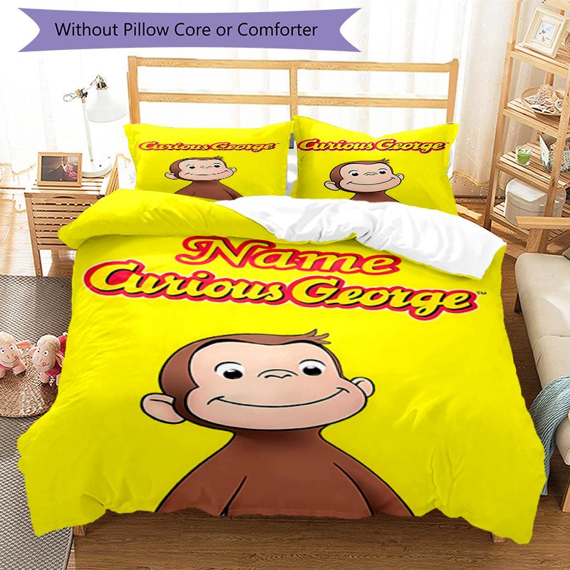 3pcs Custom Name Curious George Bedding Set Duvet Cover Closure Includes 1 Duvet Cover & 2 Pillowcases, Soft and Comfortable for All Seasons.