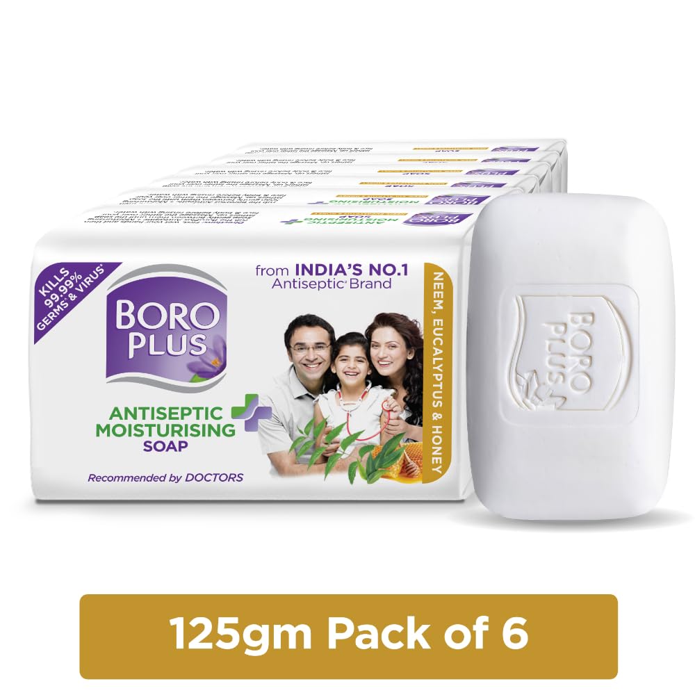 Boroplus Antiseptic Moisturising Bathing Soap With Neem Eucalyptus Honey 125G X 6 For Soft Smooth Skin