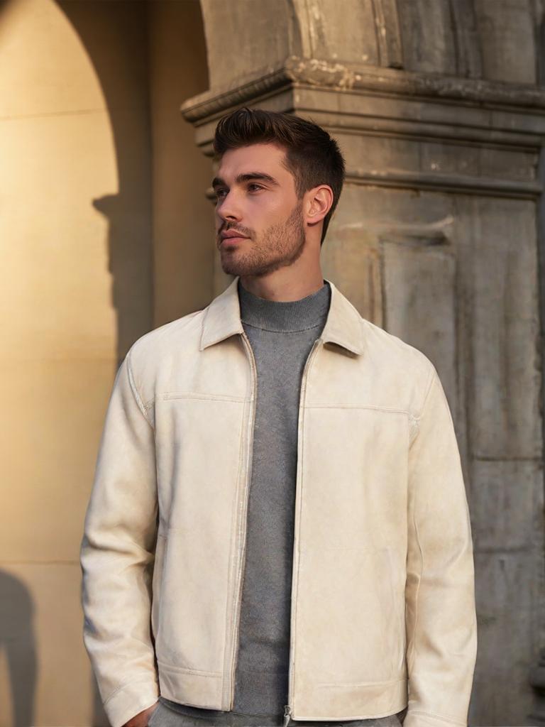 Ikalook Stand Collar Suede Lambskin Jacket Cljp116