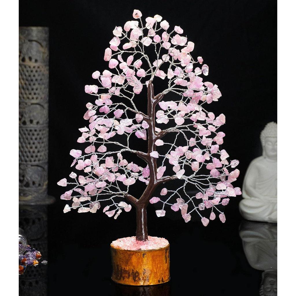 Дерево из розового кварца и кристаллов драгоценных камней для любви и гармонии – предмет домашнего декора для гостиной – подарок на день рождения, свадьбу, предмет для украшения дома