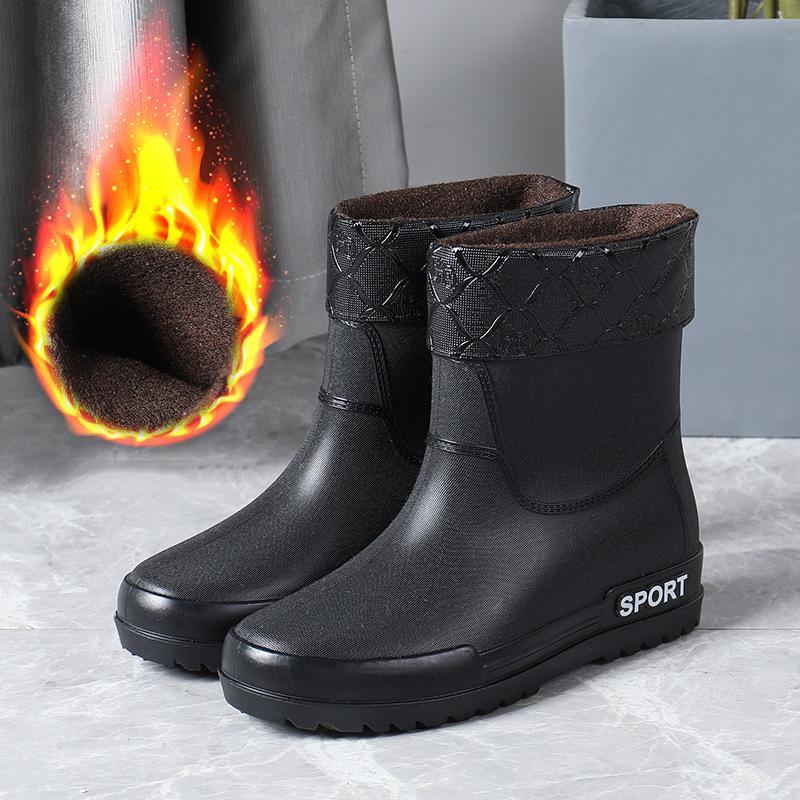 Резиновые сапоги женские ботильоны водонепроницаемые резиновые туфли для дождливого дня 2024 новые женские короткие сапоги без застежек однотонные теплые модные