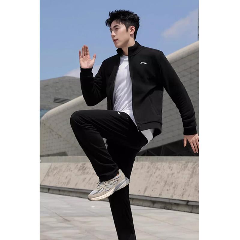 Li Ning Повседневная спортивная одежда Мужская Черный С воротником-стойкой Умеренный AWEU023-1