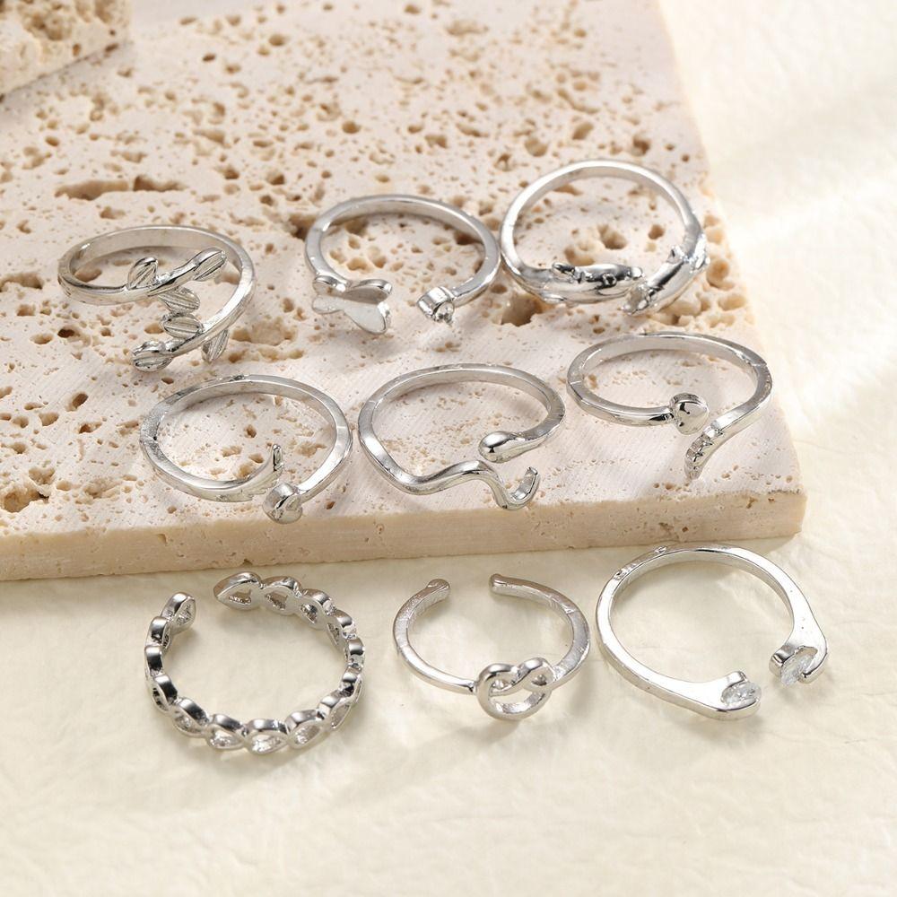 Vintage Heart Toe Rings Zinc Zinc Alloy Crystal Finger Ring Sweet Butterfly Foot Ring Set  Girls