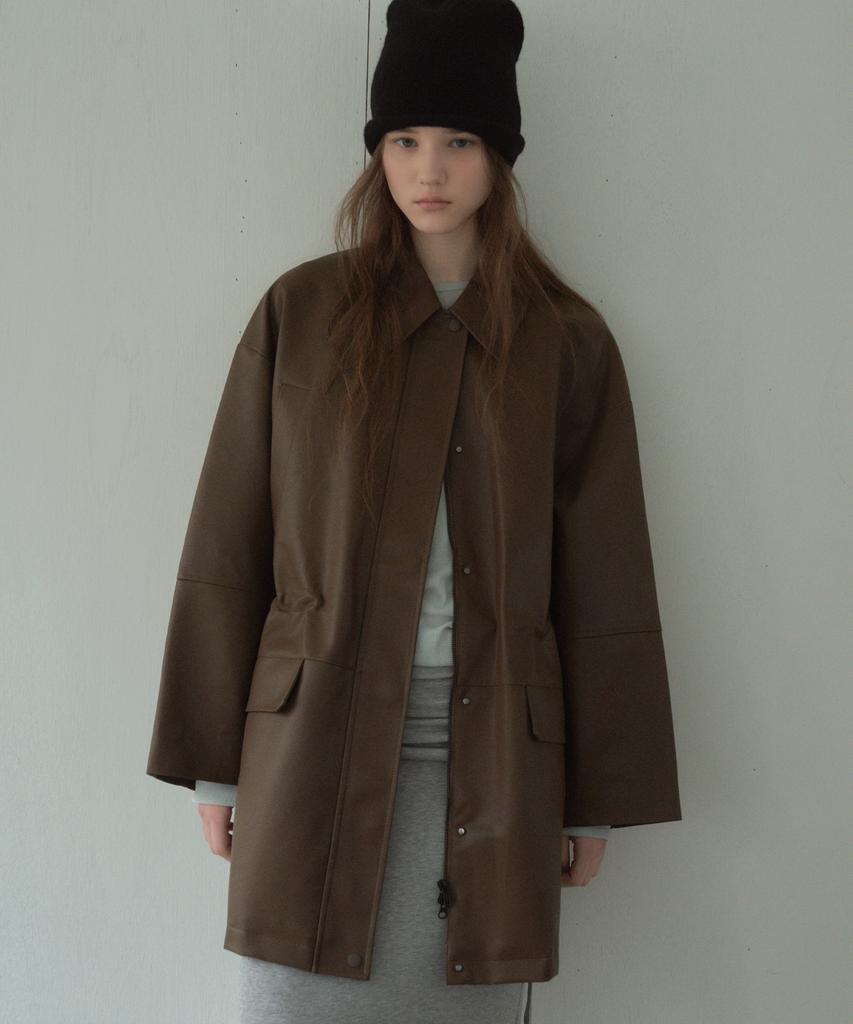 Citta базовая кожаная полукуртка с карманом_Cto141(коричневый)