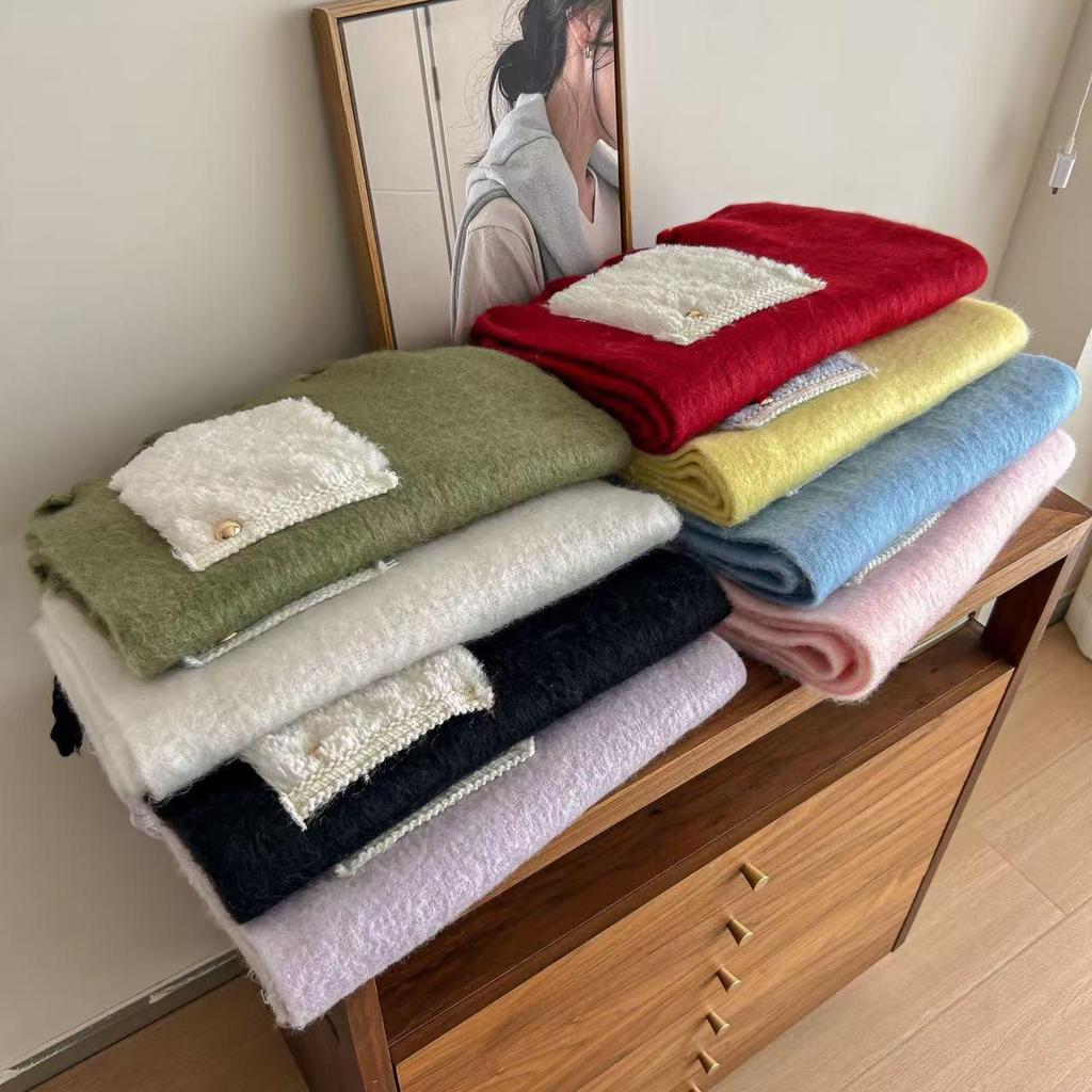 Korean Style Faux Cashmere Scarf with Pocket - Women's Winter High-End Design