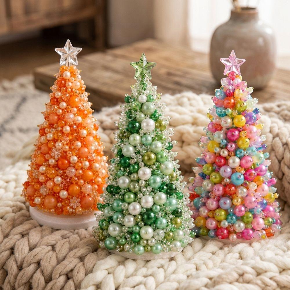 Colorful Christmas Tree Craft Kit Sparkling Mini Bead Weaving Set Tabletop Decor