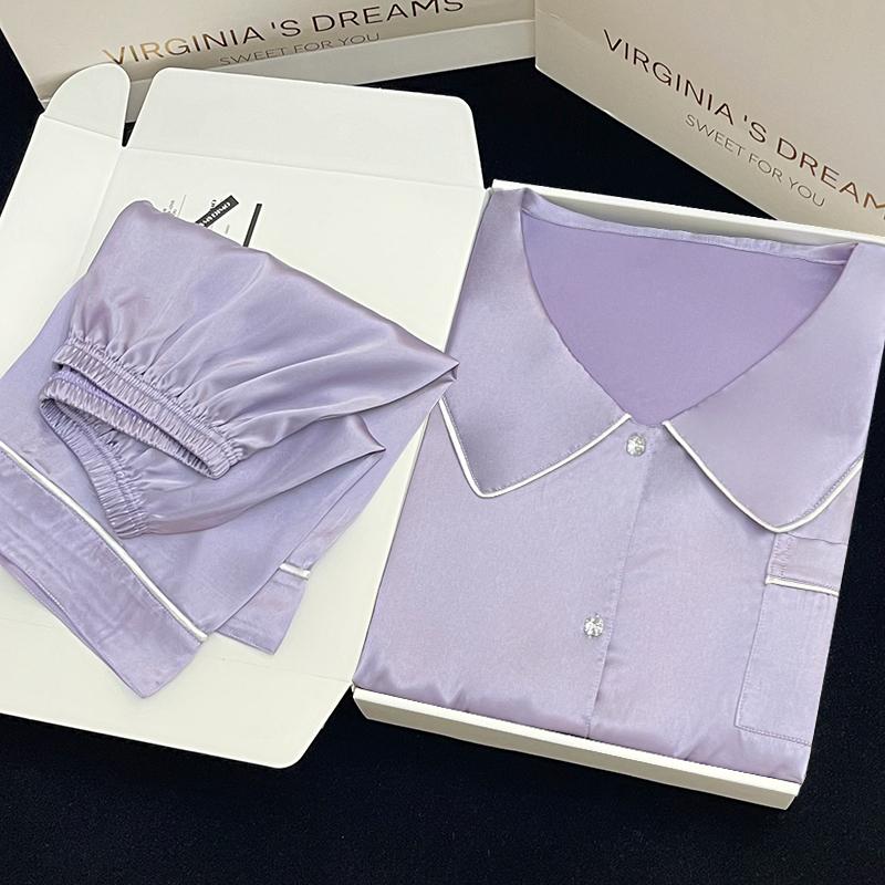 Летняя новинка, женская милая атласная шелковая пижама с цветочным принтом, короткий рукав + брюки, женская шелковая милая домашняя одежда, повседневная одежда