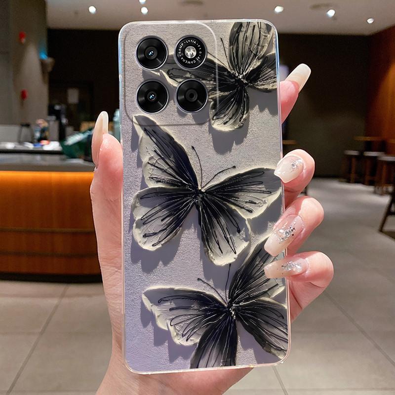 Phone Case For Motorola Moto G67 / Moto G77 Capa Coque Butterfly Bow Protective Casing Transparent Soft Silicone TPU Cover Funda