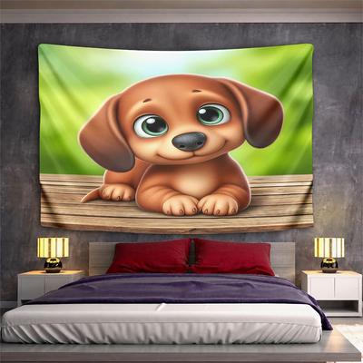 Cute Cartoon Puppy with Green Eyes Pattern Wall Hanging Tapestry Decorative Tapestry Home Decor for Bedroom and Living Room