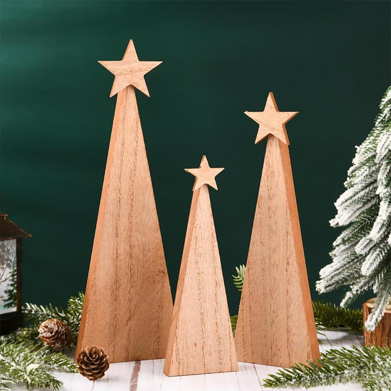 1 Set Desktop Rustic Wooden Handmade Ornament Decorative Tree Durable Christmas Festive Craft Creative