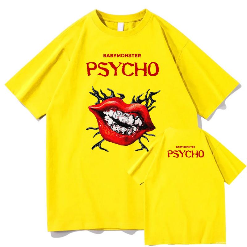 Новые футболки BABYMONSTER PSYCHO с графическим принтом Хлопковые футболки Свободный крой Модная женская футболка Мужская одежда Качественные топы Streetwear