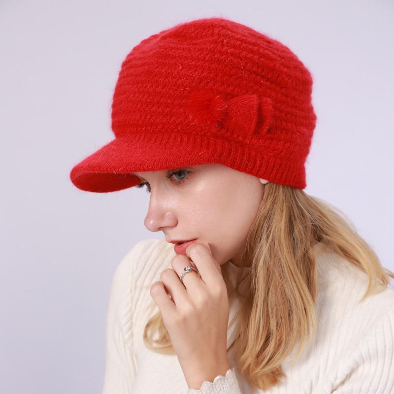 Шапка с утиным язычком, женская, осенне-зимняя, вязаная, шерстяная, шапки и кепки, бархатная, утепленная, морозостойкая, модная, берет