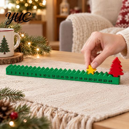 Holiday Desk Accessories Christmas Countdown Calendar, 24 Days Durable PLA Advent Calendar with Sliding Star, Interactive Nordic Style 3D Printed