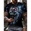Новая мужская футболка с принтом ужасного черепа 3D O-образный вырез с коротким рукавом модные футболки большого размера мужская летняя уличная одежда