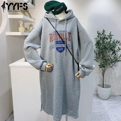 Женская мода Осень Зима Длинный рукав Капюшон Свободный крой Повседневные платья