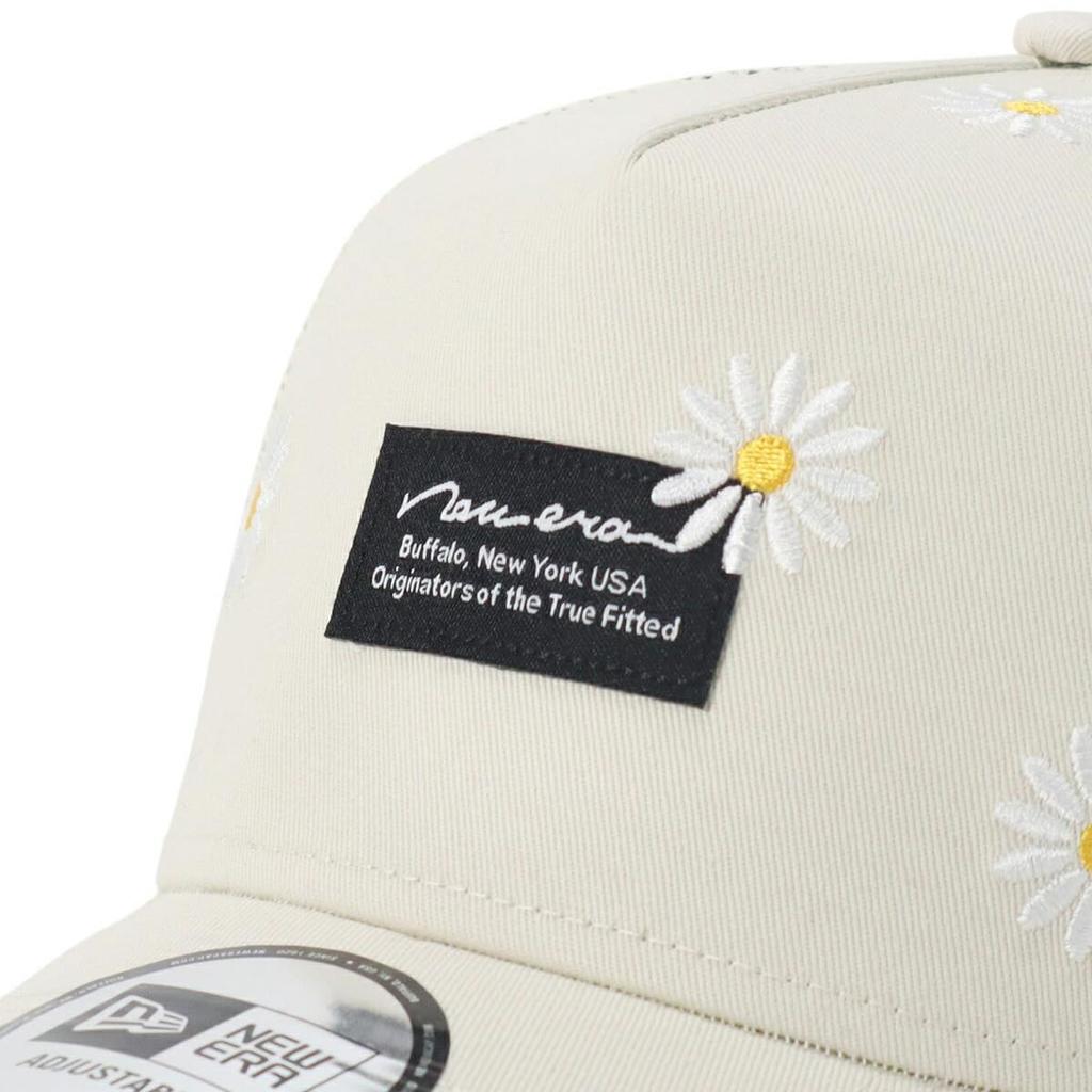 New Era Mesh Cap 9FORTYA-FRAME Floral Pattern ONSPOTZ Exclusive Ivory FREE 9Forty A-Frame Trucker Flower Embroidery Woven Patch