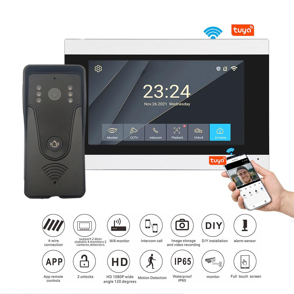 WIFI TUYA 4-проводной 7-дюймовый сенсорный экран 1080P HD IP65 Водонепроницаемый PIR Детекция движения Ночное видение Умный домофон Видеодомофон