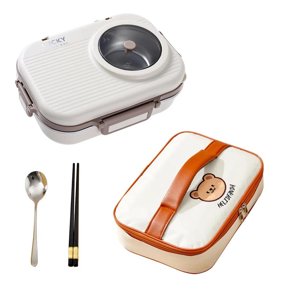 900 мл Микроволновая печь 304 Нержавеющая сталь Бенто Ланч-бокс с миской и столовыми приборами Студенческий портативный 3 отделения Герметичные контейнеры для еды