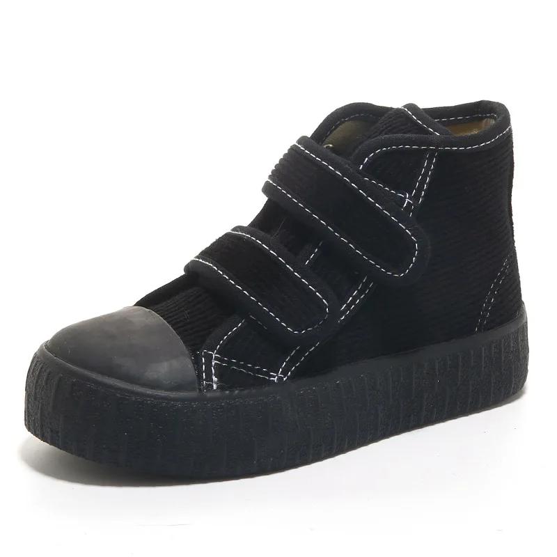 Hook&Loop Soft Corduroy Kids Sneakers School Casual All-match Children Girl Shoes High Top Autumn Boys Boots E08051