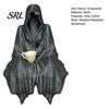 Waterproof Outdoor Garden Decor Hooded Ghost Resin Figurine, Mysterious Faceless Statue with Coffee Cup, Gothic Spooky Window Display Props for Shelf