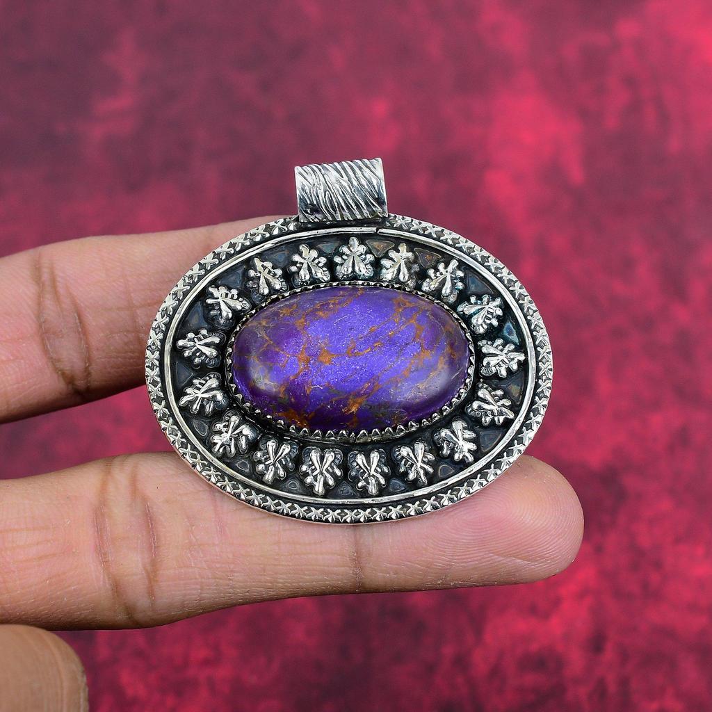 Подвеска из фиолетовой меди и бирюзы, ювелирные изделия из стерлингового серебра 925 пробы, подвеска из драгоценных камней, подарок для ее изысканных ювелирных изделий ручной работы