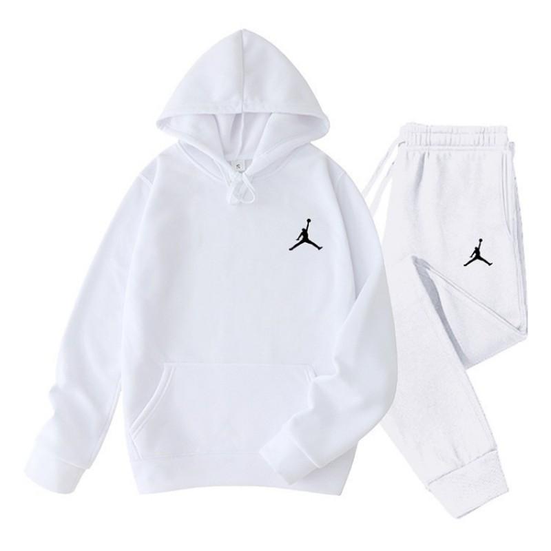 Mens Hooded Fleece-Lined Casual Sportswear Set Winter Long Sleeve Top Pants
