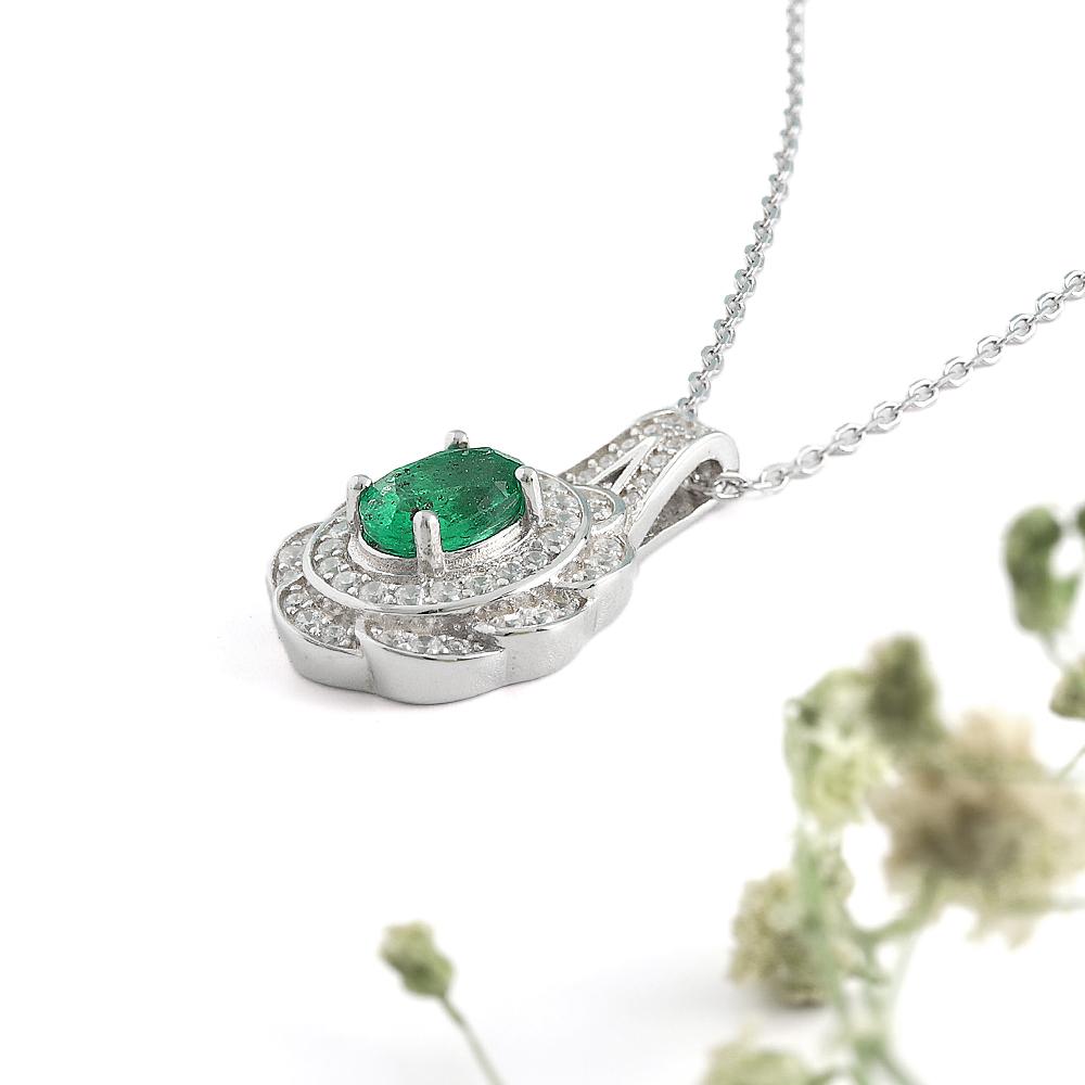 Подвеска с изумрудом, камнем мая, дизайн в виде цветка, серебряная цепочка 925 пробы, тонкое ювелирное изделие для женского помолвочного наряда