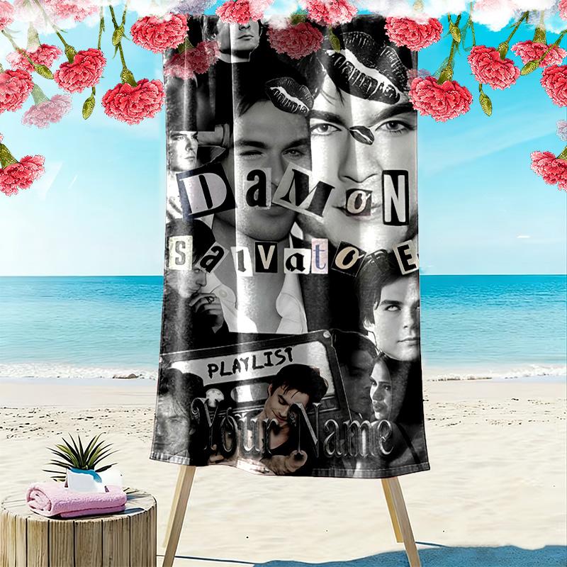 Custom Name Damon Salvatore Print Beach Towel, Large Soft Quick Dry Towel for Beach Camping Swimming -HE41